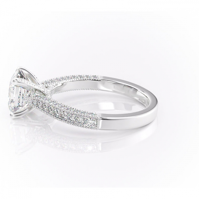 Inel de logodnă Romy din aur Alb 14kt cu moissanite tăietură asscher – Montură pavé rafinată pentru profil înalt | Personalizează și configurează gratuit online [6]