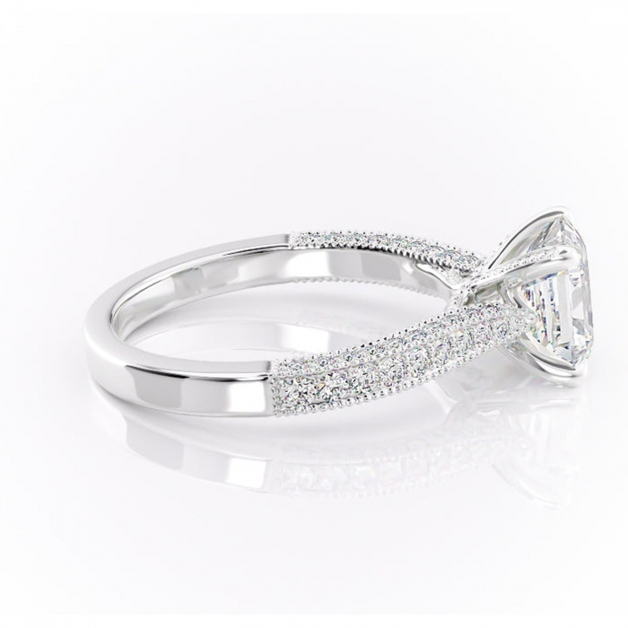 Inel de logodnă Romy din aur Alb 14kt cu moissanite tăietură asscher – Montură pavé rafinată pentru profil înalt | Personalizează și configurează gratuit online [2]