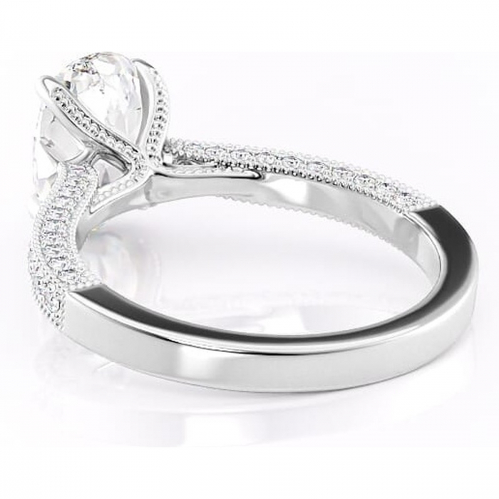 Inel de logodnă Romy din aur Alb 18kt cu moissanite tăietură ovală – Montură pavé rafinată pentru profil înalt | Personalizează și configurează gratuit online [4]