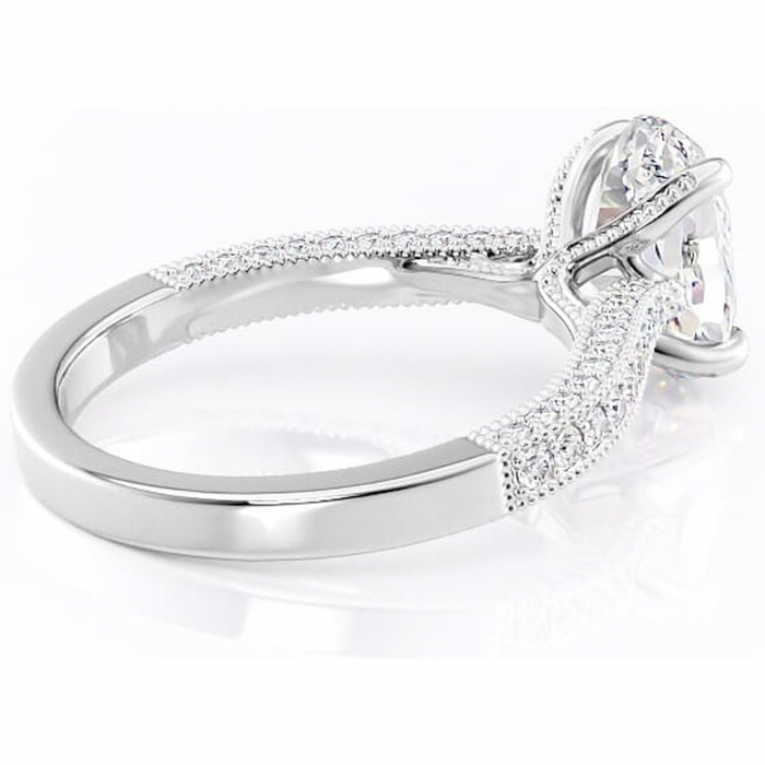 Inel de logodnă Romy din aur Alb 18kt cu moissanite tăietură ovală – Montură pavé rafinată pentru profil înalt | Personalizează și configurează gratuit online [3]