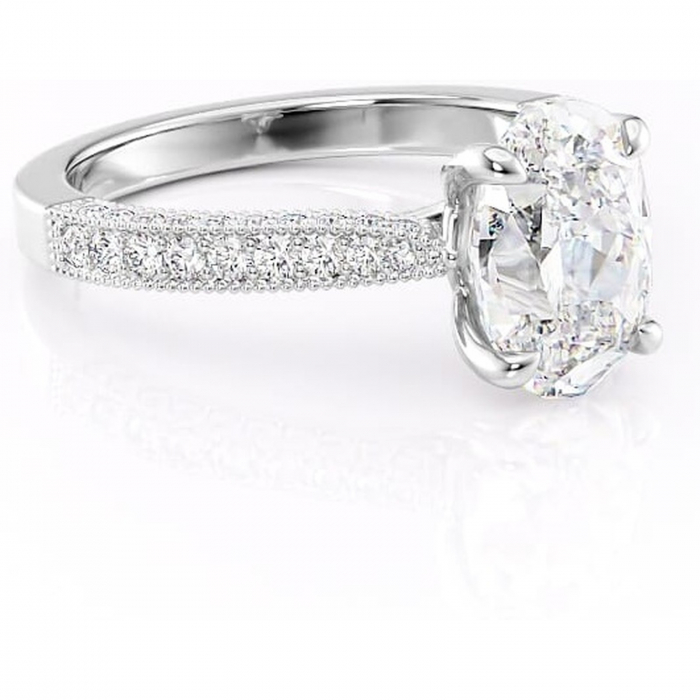 Inel de logodnă Romy din aur Alb 18kt cu moissanite tăietură ovală – Montură pavé rafinată pentru profil înalt | Personalizează și configurează gratuit online [1]