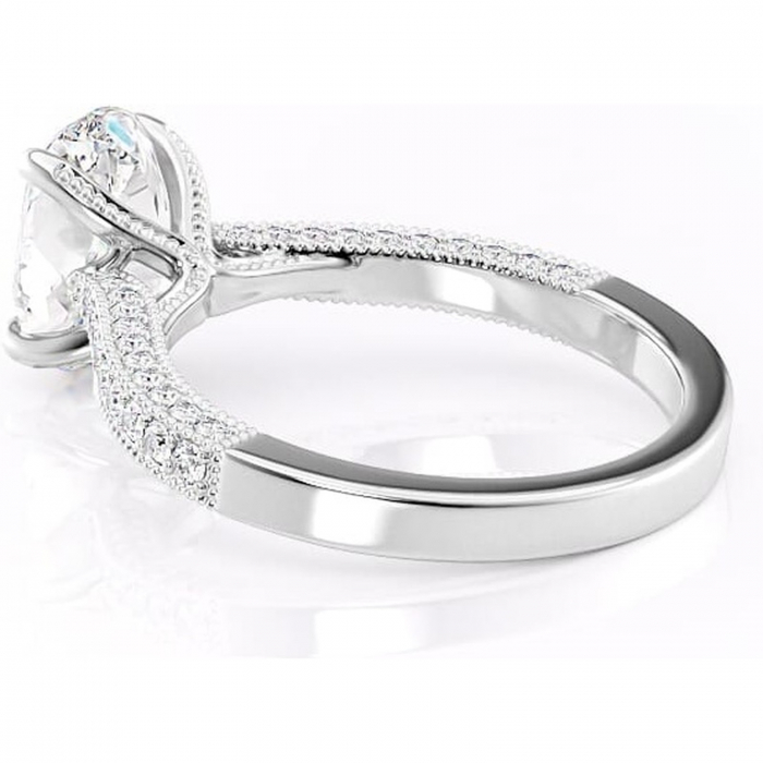 Inel de logodnă Romy din aur Alb 18kt cu moissanite tăietură ovală – Montură pavé rafinată pentru profil înalt | Personalizează și configurează gratuit online [5]