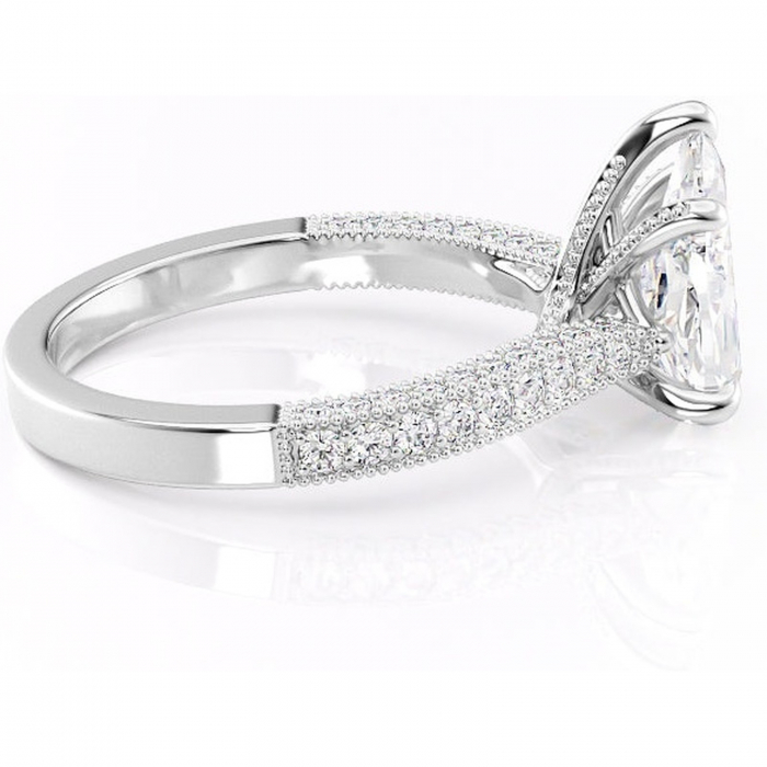 Inel de logodnă Romy din aur Alb 14kt cu moissanite tăietură pară – Montură pavé rafinată pentru profil înalt | Personalizează și configurează gratuit online [2]