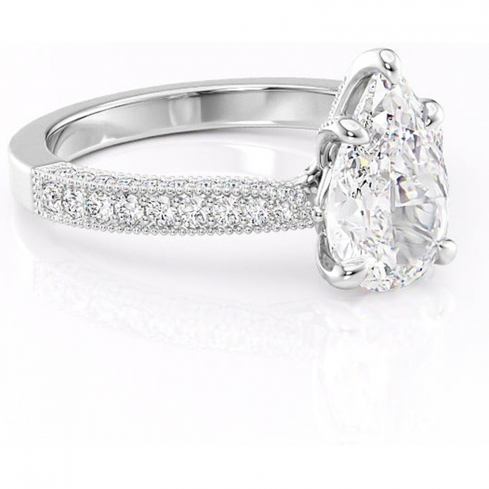 Inel de logodnă Romy din aur Alb 14kt cu moissanite tăietură pară – Montură pavé rafinată pentru profil înalt | Personalizează și configurează gratuit online [1]