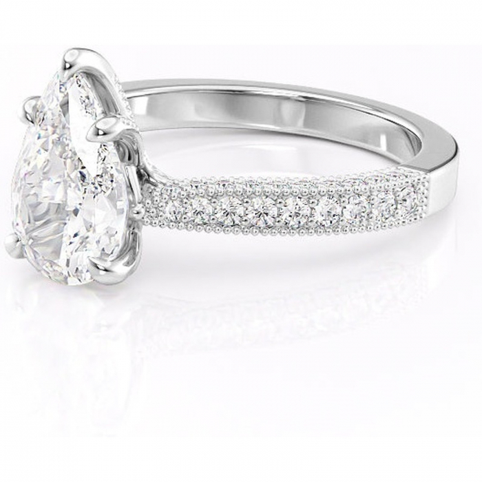 Inel de logodnă Romy din aur Alb 14kt cu moissanite tăietură pară – Montură pavé rafinată pentru profil înalt | Personalizează și configurează gratuit online [7]