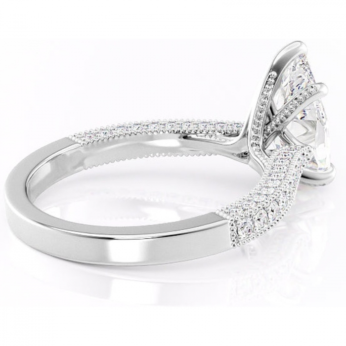 Inel de logodnă Romy din aur Alb 14kt cu moissanite tăietură pară – Montură pavé rafinată pentru profil înalt | Personalizează și configurează gratuit online [3]