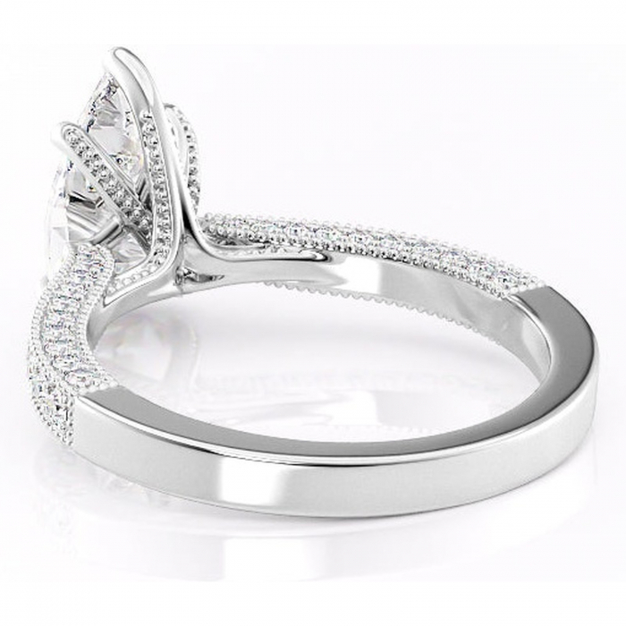 Inel de logodnă Romy din aur Alb 14kt cu moissanite tăietură pară – Montură pavé rafinată pentru profil înalt | Personalizează și configurează gratuit online [4]