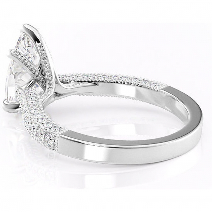 Inel de logodnă Romy din aur Alb 14kt cu moissanite tăietură pară – Montură pavé rafinată pentru profil înalt | Personalizează și configurează gratuit online [5]