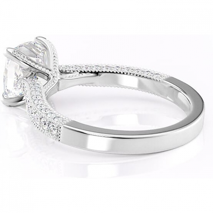 Inel de logodnă Romy din aur Alb 14kt cu moissanite tăietură pernă – Montură pavé rafinată pentru profil înalt | Personalizează și configurează gratuit online [5]