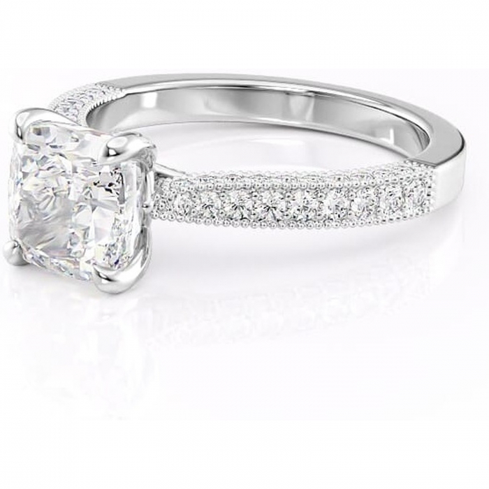 Inel de logodnă Romy din aur Alb 14kt cu moissanite tăietură pernă – Montură pavé rafinată pentru profil înalt | Personalizează și configurează gratuit online [7]