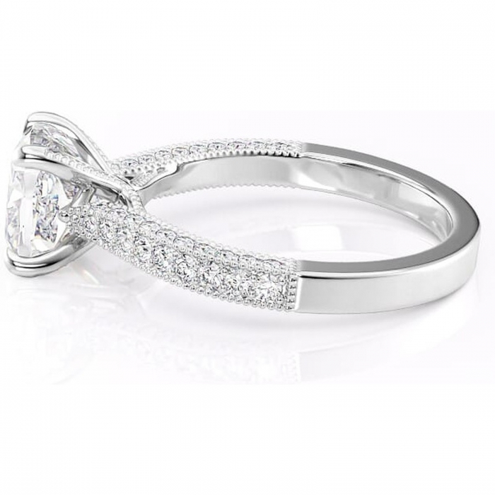 Inel de logodnă Romy din aur Alb 14kt cu moissanite tăietură pernă – Montură pavé rafinată pentru profil înalt | Personalizează și configurează gratuit online [6]