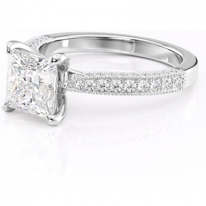 Inel de logodnă Romy din aur Alb 18kt cu moissanite tăietură princess – Montură pavé rafinată pentru profil înalt | Personalizează și configurează gratuit online [7]