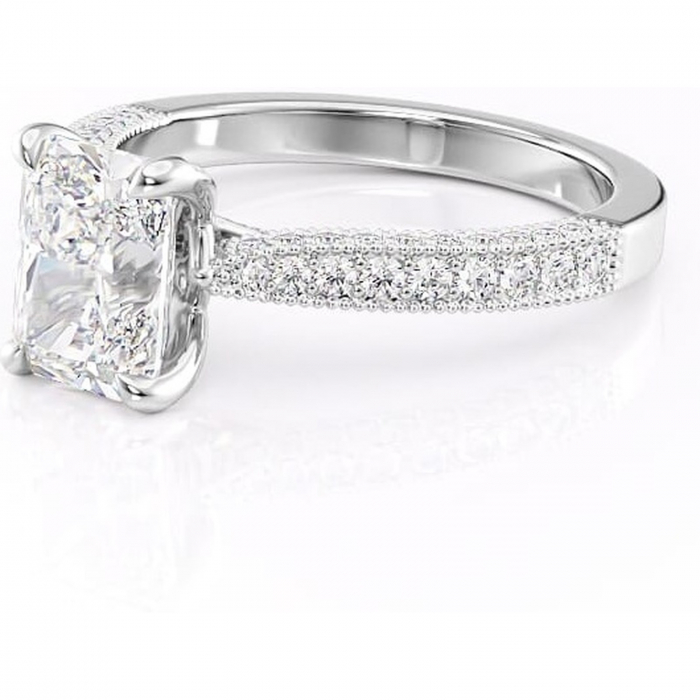 Inel de logodnă Romy din aur Alb 14kt cu moissanite tăietură radiantă – Montură pavé rafinată pentru profil înalt | Personalizează și configurează gratuit online [7]