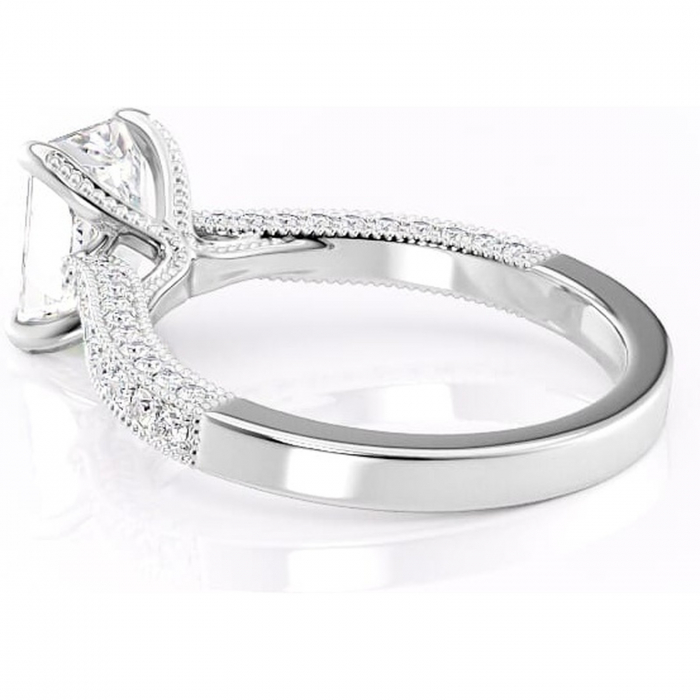 Inel de logodnă Romy din aur Alb 14kt cu moissanite tăietură radiantă – Montură pavé rafinată pentru profil înalt | Personalizează și configurează gratuit online [5]