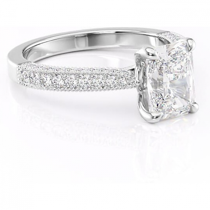 Inel de logodnă Romy din aur Alb 14kt cu moissanite tăietură radiantă – Montură pavé rafinată pentru profil înalt | Personalizează și configurează gratuit online [1]