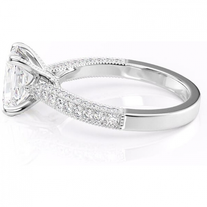 Inel de logodnă Romy din aur Alb 14kt cu moissanite tăietură radiantă – Montură pavé rafinată pentru profil înalt | Personalizează și configurează gratuit online [6]