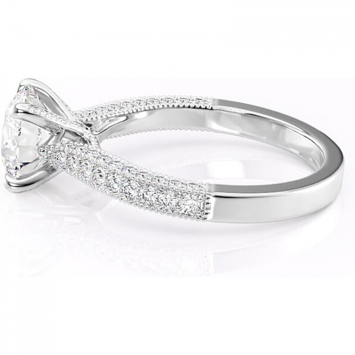 Inel de logodnă Romy din aur Alb 14kt cu moissanite tăietură rotundă – Montură pavé rafinată pentru profil înalt | Personalizează și configurează gratuit online [6]