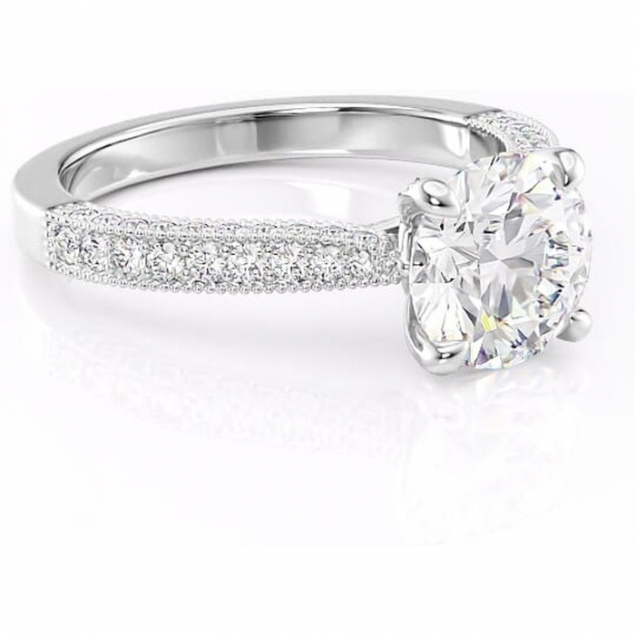 Inel de logodnă Romy din aur Alb 14kt cu moissanite tăietură rotundă – Montură pavé rafinată pentru profil înalt | Personalizează și configurează gratuit online [1]