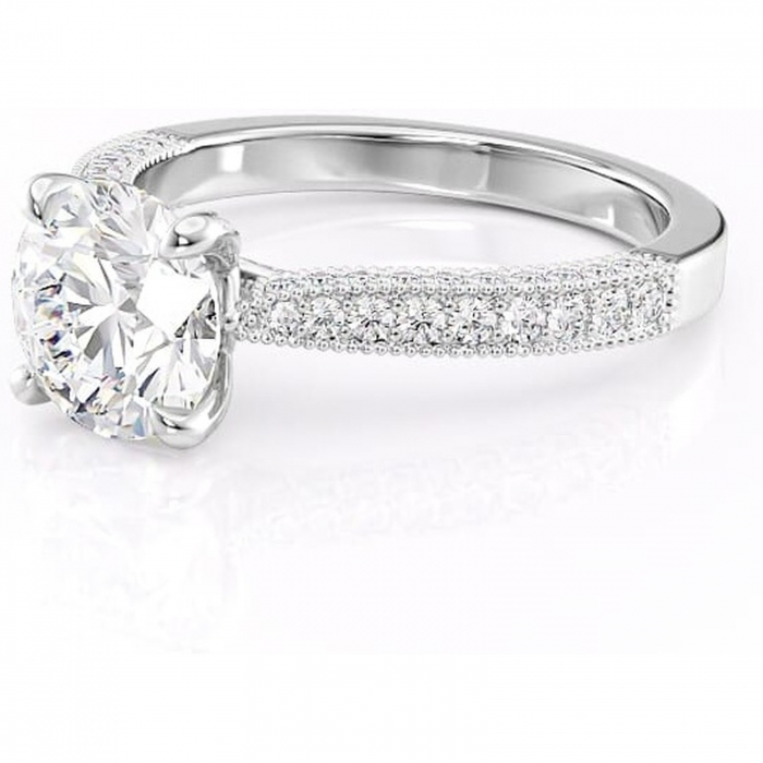 Inel de logodnă Romy din aur Alb 14kt cu moissanite tăietură rotundă – Montură pavé rafinată pentru profil înalt | Personalizează și configurează gratuit online [7]