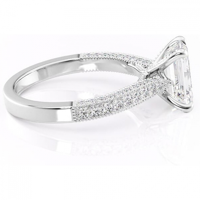 Inel de logodnă Romy din aur Alb 14kt cu moissanite tăietură smarald – Montură pavé rafinată pentru profil înalt | Personalizează și configurează gratuit online [2]