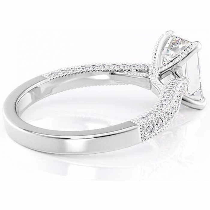 Inel de logodnă Romy din aur Alb 14kt cu moissanite tăietură smarald – Montură pavé rafinată pentru profil înalt | Personalizează și configurează gratuit online [3]