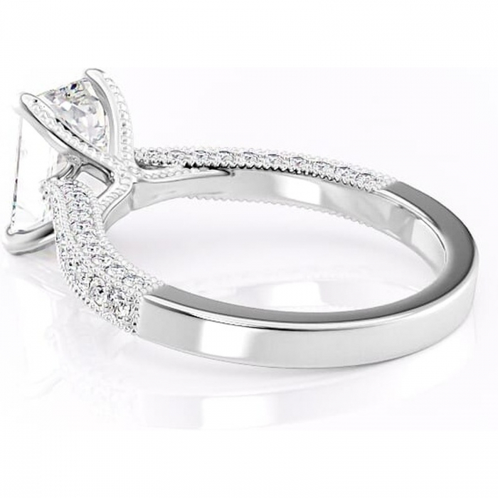 Inel de logodnă Romy din aur Alb 14kt cu moissanite tăietură smarald – Montură pavé rafinată pentru profil înalt | Personalizează și configurează gratuit online [5]