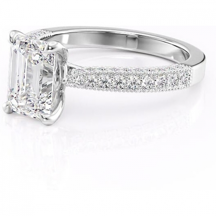 Inel de logodnă Romy din aur Alb 14kt cu moissanite tăietură smarald – Montură pavé rafinată pentru profil înalt | Personalizează și configurează gratuit online [7]