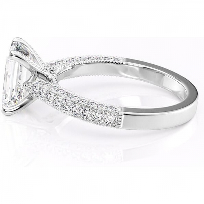 Inel de logodnă Romy din aur Alb 14kt cu moissanite tăietură smarald – Montură pavé rafinată pentru profil înalt | Personalizează și configurează gratuit online [6]