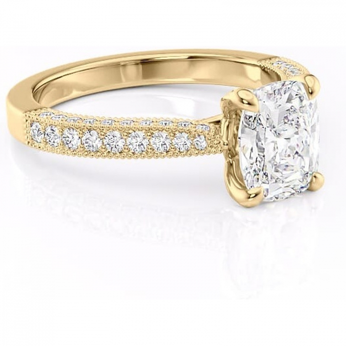 Inel de logodnă Romy din aur Galben 14kt cu moissanite tăietură asscher – Montură pavé rafinată pentru profil înalt | Personalizează și configurează gratuit online [1]