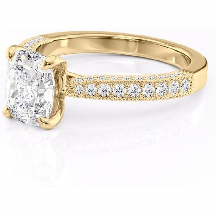 Inel de logodnă Romy din aur Galben 14kt cu moissanite tăietură asscher – Montură pavé rafinată pentru profil înalt | Personalizează și configurează gratuit online [7]