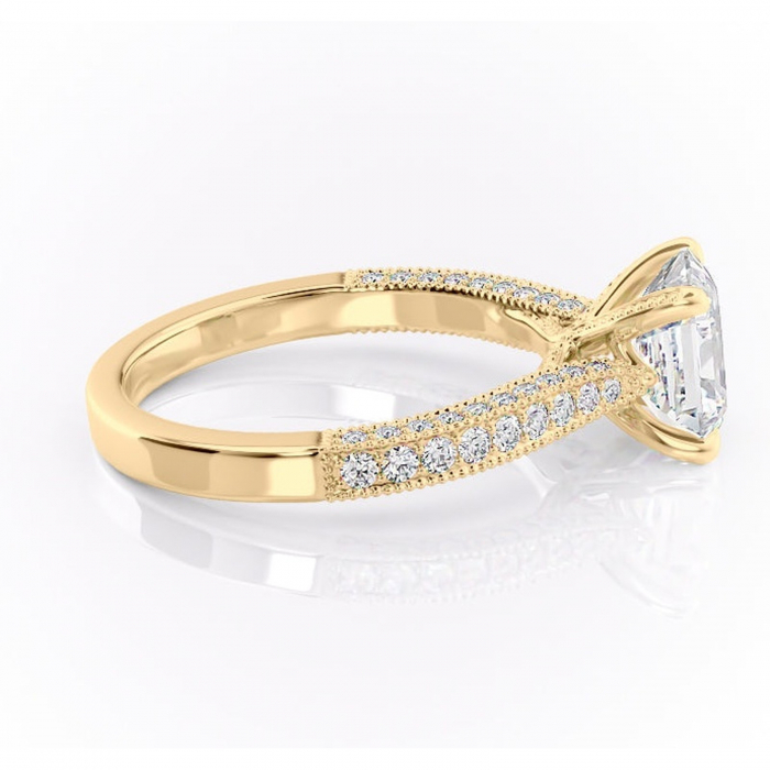Inel de logodnă Romy din aur Galben 14kt cu moissanite tăietură asscher – Montură pavé rafinată pentru profil înalt | Personalizează și configurează gratuit online [2]