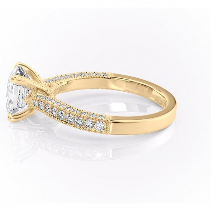 Inel de logodnă Romy din aur Galben 14kt cu moissanite tăietură asscher – Montură pavé rafinată pentru profil înalt | Personalizează și configurează gratuit online [6]