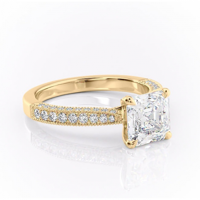 Inel de logodnă Romy din aur Galben 14kt cu moissanite tăietură asscher – Montură pavé rafinată pentru profil înalt | Personalizează și configurează gratuit online [1]