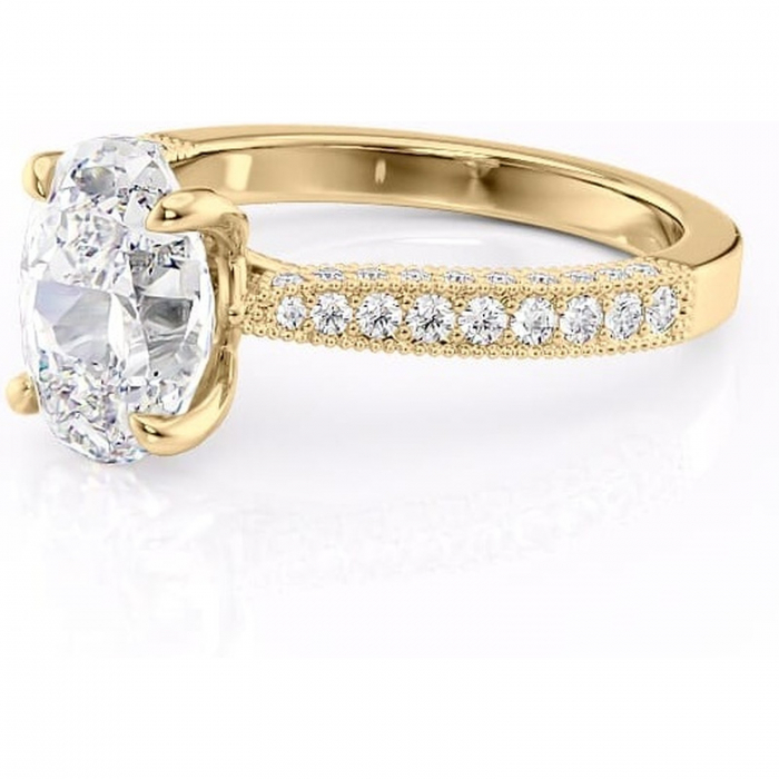 Inel de logodnă Romy din aur Galben 14kt cu moissanite tăietură ovală – Montură pavé rafinată pentru profil înalt | Personalizează și configurează gratuit online [7]