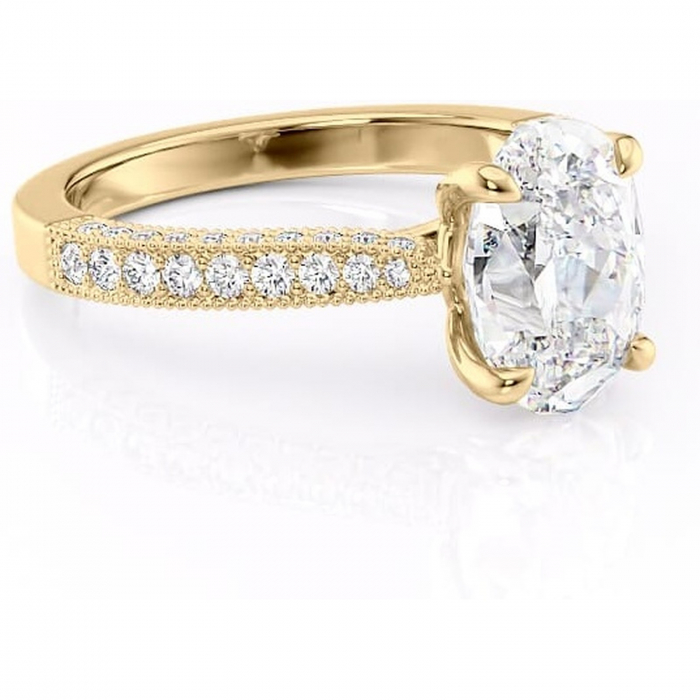 Inel de logodnă Romy din aur Galben 14kt cu moissanite tăietură ovală – Montură pavé rafinată pentru profil înalt | Personalizează și configurează gratuit online [1]