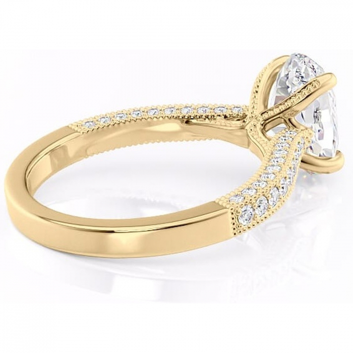 Inel de logodnă Romy din aur Galben 14kt cu moissanite tăietură ovală – Montură pavé rafinată pentru profil înalt | Personalizează și configurează gratuit online [3]
