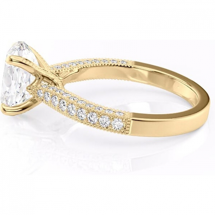 Inel de logodnă Romy din aur Galben 14kt cu moissanite tăietură ovală – Montură pavé rafinată pentru profil înalt | Personalizează și configurează gratuit online [6]