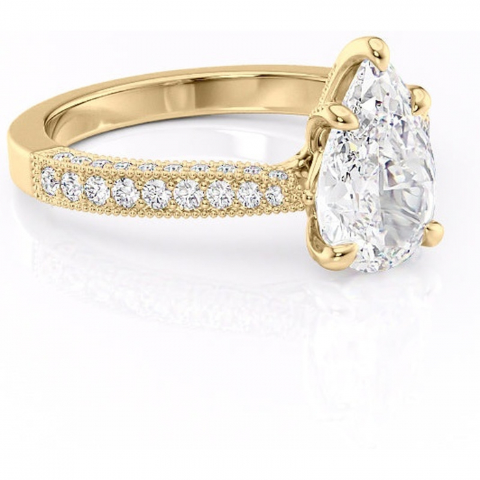 Inel de logodnă Romy din aur Galben 14kt cu moissanite tăietură pară – Montură pavé rafinată pentru profil înalt | Personalizează și configurează gratuit online [1]