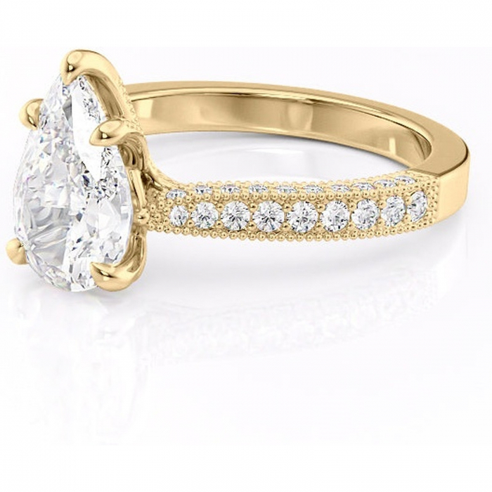 Inel de logodnă Romy din aur Galben 14kt cu moissanite tăietură pară – Montură pavé rafinată pentru profil înalt | Personalizează și configurează gratuit online [7]