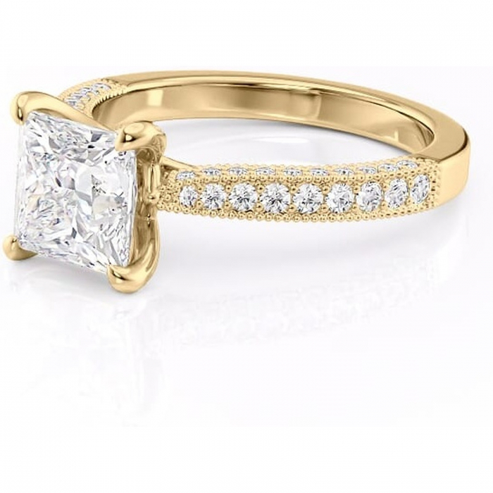 Inel de logodnă Romy din aur Galben 18kt cu moissanite tăietură princess – Montură pavé rafinată pentru profil înalt | Personalizează și configurează gratuit online [7]