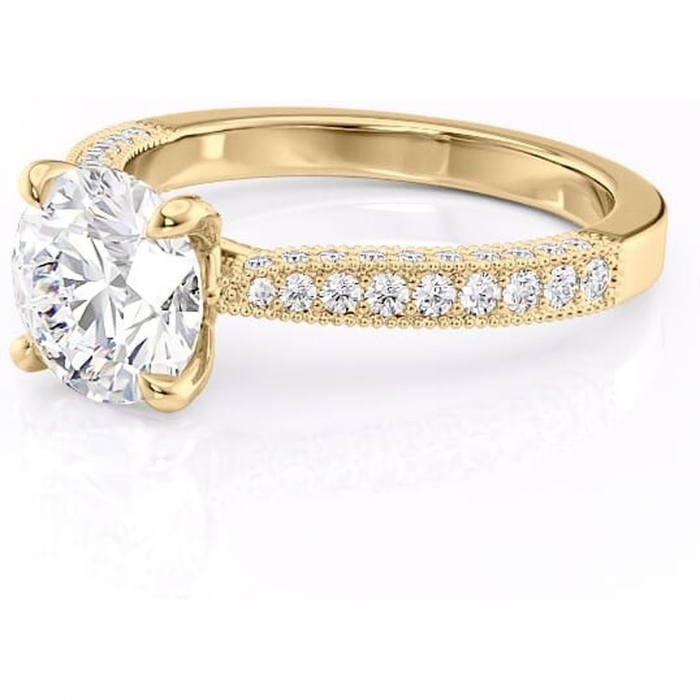 Inel de logodnă Romy din aur Galben 14kt cu moissanite tăietură rotundă – Montură pavé rafinată pentru profil înalt | Personalizează și configurează gratuit online [7]