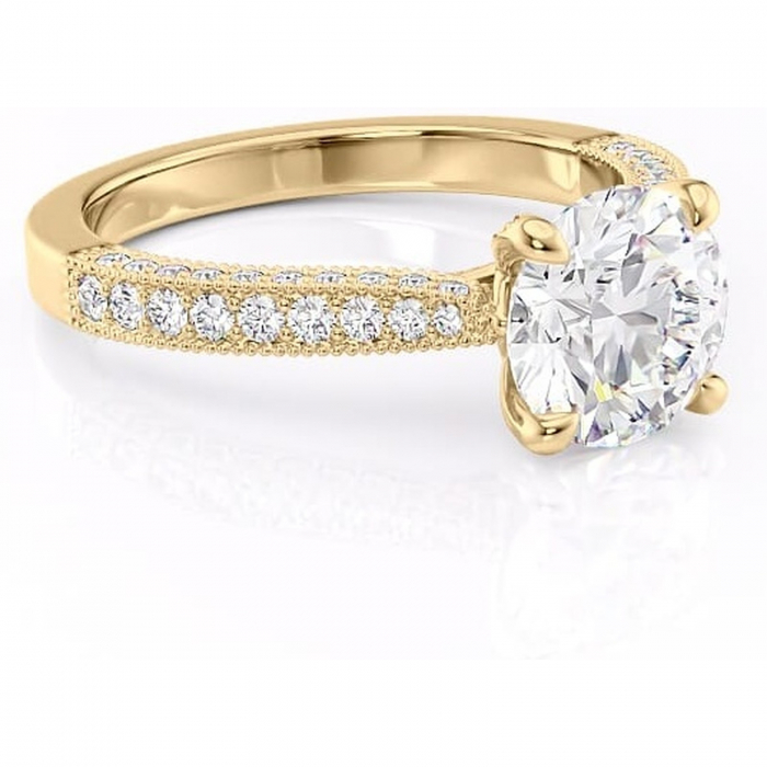 Inel de logodnă Romy din aur Galben 14kt cu moissanite tăietură rotundă – Montură pavé rafinată pentru profil înalt | Personalizează și configurează gratuit online [1]