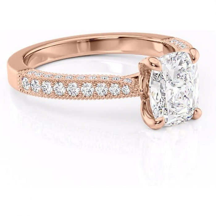 Inel de logodnă Romy din aur Rose 14kt cu moissanite tăietură asscher – Montură pavé rafinată pentru profil înalt | Personalizează și configurează gratuit online [1]