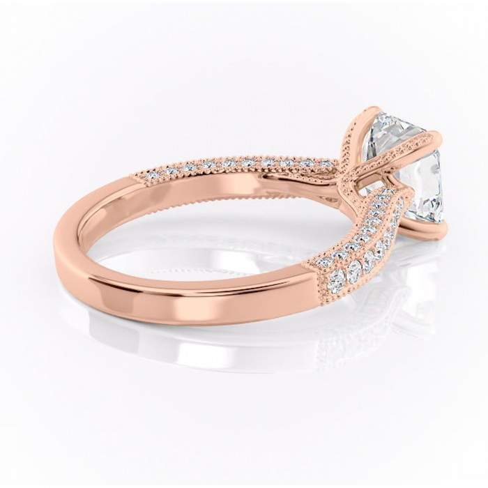 Inel de logodnă Romy din aur Rose 18kt cu moissanite tăietură asscher – Montură pavé rafinată pentru profil înalt | Personalizează și configurează gratuit online [3]