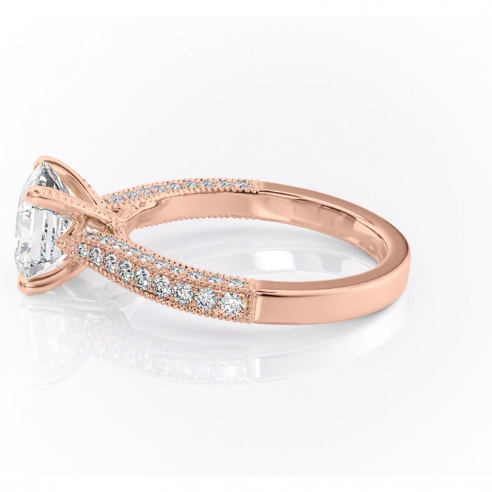 Inel de logodnă Romy din aur Rose 18kt cu moissanite tăietură asscher – Montură pavé rafinată pentru profil înalt | Personalizează și configurează gratuit online [6]