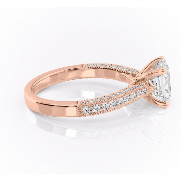 Inel de logodnă Romy din aur Rose 18kt cu moissanite tăietură asscher – Montură pavé rafinată pentru profil înalt | Personalizează și configurează gratuit online [2]