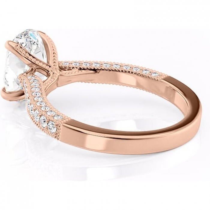Inel de logodnă Romy din aur Rose 14kt cu moissanite tăietură ovală – Montură pavé rafinată pentru profil înalt | Personalizează și configurează gratuit online [5]