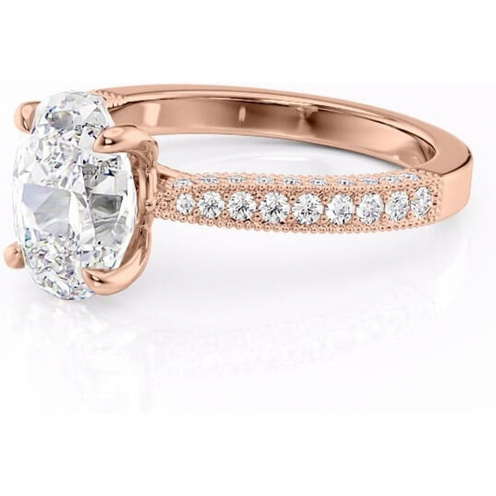 Inel de logodnă Romy din aur Rose 14kt cu moissanite tăietură ovală – Montură pavé rafinată pentru profil înalt | Personalizează și configurează gratuit online [7]