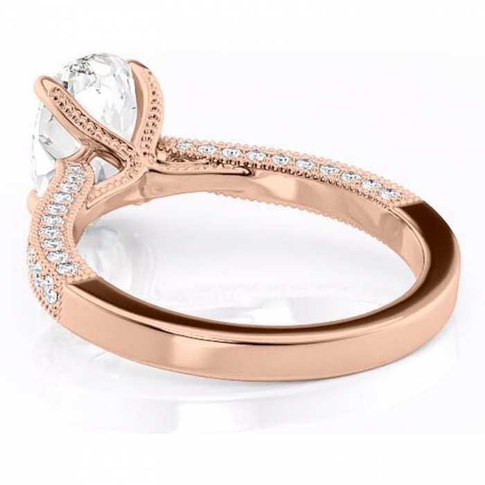 Inel de logodnă Romy din aur Rose 14kt cu moissanite tăietură ovală – Montură pavé rafinată pentru profil înalt | Personalizează și configurează gratuit online [4]