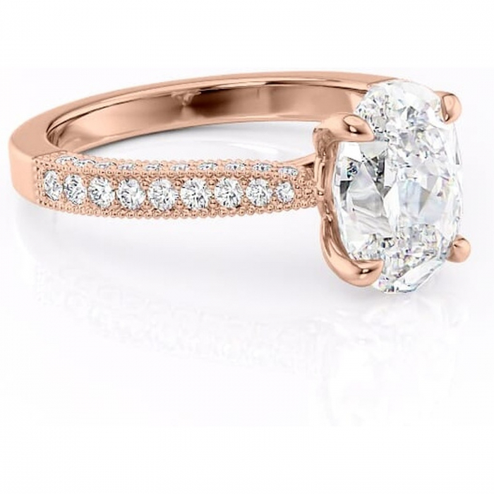 Inel de logodnă Romy din aur Rose 14kt cu moissanite tăietură ovală – Montură pavé rafinată pentru profil înalt | Personalizează și configurează gratuit online [1]